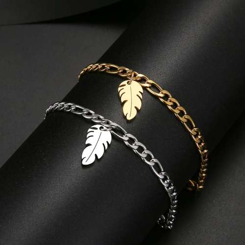 TITANIUM (NEVER FADE) `feather` Bracelet 18 cm (SILVER ONLY)