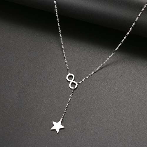 TITANIUM (NEVER FADE)"Infinity Star" Necklace 60 cm (SILVER ONLY)