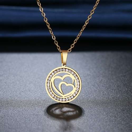 TITANIUM (NEVER FADE) Double Heart Necklace 45 cm (SILVER ONLY)
