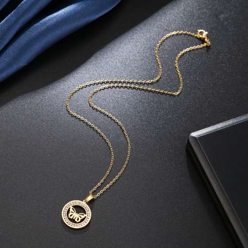 TITANIUM (NEVER FADE) "BUTTERFLY" Necklace with Simulated Diamonds 45 cm (SILVER ONLY)