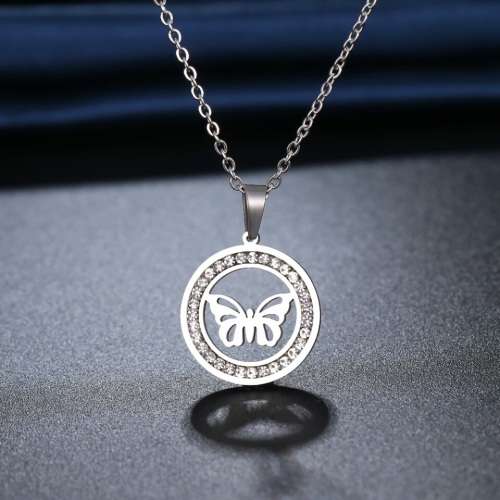 TITANIUM (NEVER FADE) "BUTTERFLY" Necklace with Simulated Diamonds 45 cm (SILVER ONLY)