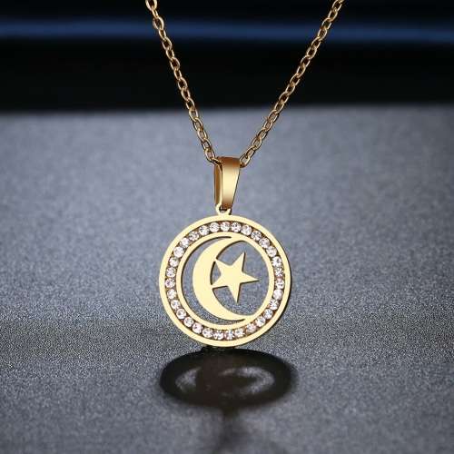TITANIUM (NEVER FADE) ` Moon & Star` Necklace 45 cm  (SILVER ONLY)