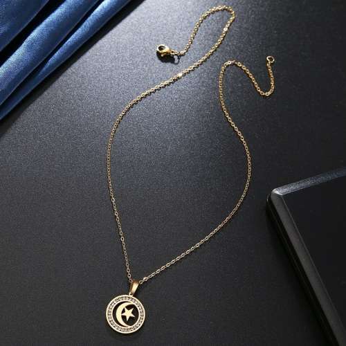 TITANIUM (NEVER FADE) ` Moon & Star` Necklace 45 cm  (SILVER ONLY)