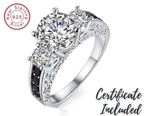 *SOLID 925 STERLING SILVER 2 CT THREE STONE RING*