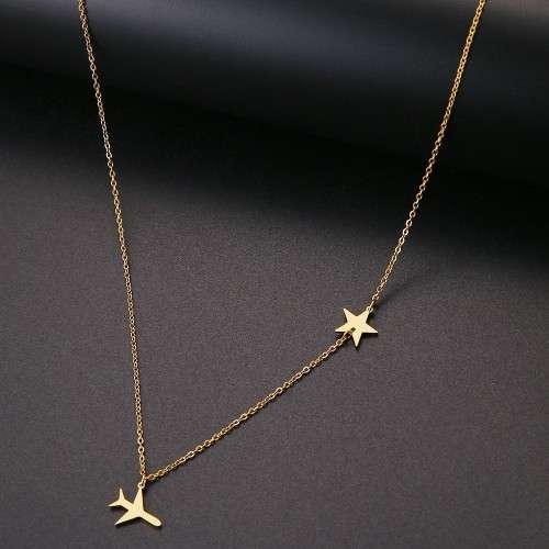 TITANIUM (NEVER FADE) `Plane & Star` Necklace 60 cm (SILVER ONLY)