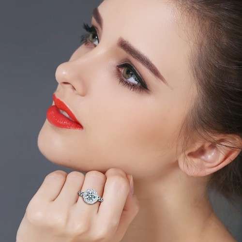 *SOLID 925 STERLING SILVER  2CT HALO FLOWER RING *