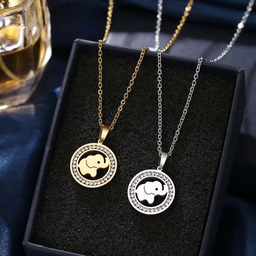 TITANIUM (NEVER FADE) "ELEPHANT" Necklace with Simulated Diamonds 45 cm (SILVER ONLY)