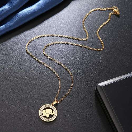 TITANIUM (NEVER FADE) "ELEPHANT" Necklace with Simulated Diamonds 45 cm (SILVER ONLY)