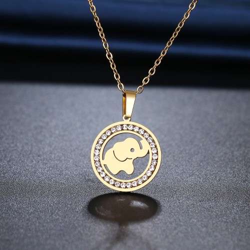 TITANIUM (NEVER FADE) "ELEPHANT" Necklace with Simulated Diamonds 45 cm (SILVER ONLY)