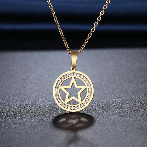 TITANIUM (NEVER FADE) STAR PENDANT Necklace with Simulated Diamonds 45 cm  (SILVER ONLY)