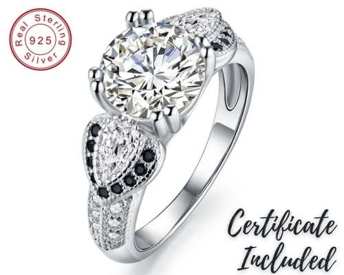 *2CT SOLID 925 STERLING SILVER THREE STONE HEART RING *