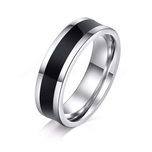 TITANIUM (NEVER FADE) Black And Silver Men's Ring 6mm