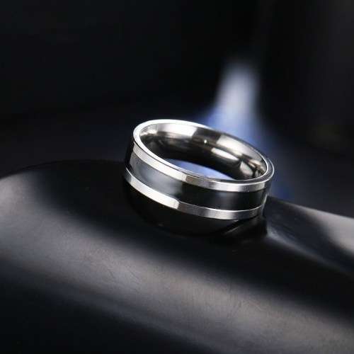 TITANIUM (NEVER FADE) Black And Silver Men's Ring 6mm