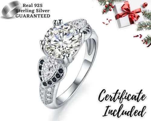*2CT SOLID 925 STERLING SILVER THREE STONE HEART RING *