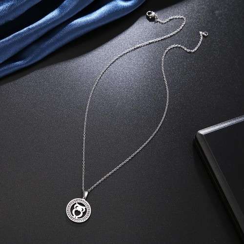 TITANIUM (NEVER FADE) OWL Necklace with Simulated Diamonds 45 cm (SILVER ONLY)