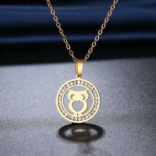 TITANIUM (NEVER FADE) OWL Necklace with Simulated Diamonds 45 cm (SILVER ONLY)