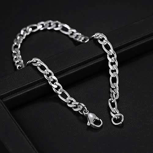 TITANIUM (NEVER FADE) Figaro Bracelet 22 cm  (SILVER ONLY)