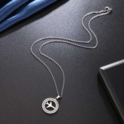 TITANIUM (NEVER FADE) "PLANE" Necklace with Simulated Diamonds 45 cm (SILVER ONLY)