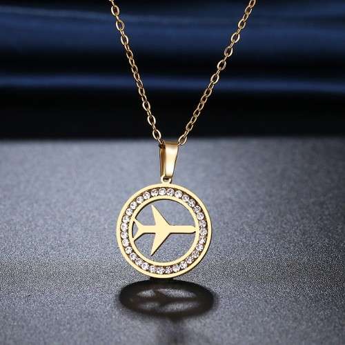 TITANIUM (NEVER FADE) "PLANE" Necklace with Simulated Diamonds 45 cm (SILVER ONLY)