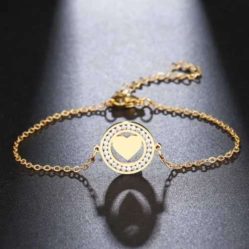 TITANIUM (NEVER FADE) Heart Bracelet with Simulated Diamonds 19 cm (SILVER ONLY)