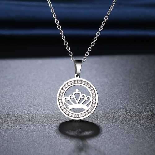 TITANIUM (NEVER FADE) CROWN PENDANT Necklace with Simulated Diamonds 45cm (SILVER ONLY)