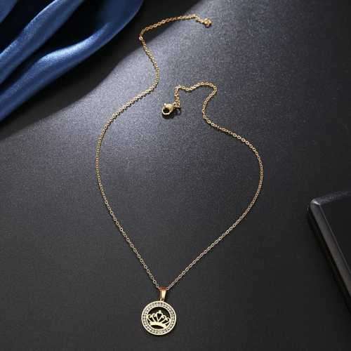 TITANIUM (NEVER FADE) CROWN PENDANT Necklace with Simulated Diamonds 45cm (SILVER ONLY)