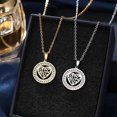 TITANIUM (NEVER FADE) PATTERN HEART Necklace with Simulated Diamonds 45 cm (SILVER ONLY)