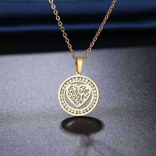 TITANIUM (NEVER FADE) PATTERN HEART Necklace with Simulated Diamonds 45 cm (SILVER ONLY)