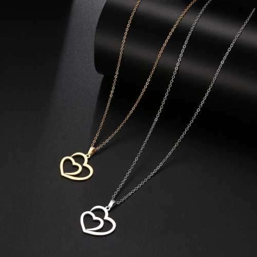 TITANIUM (NEVER FADE) Double Heart Necklace 45 cm (SILVER ONLY)