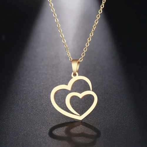 TITANIUM (NEVER FADE) Double Heart Necklace 45 cm (SILVER ONLY)
