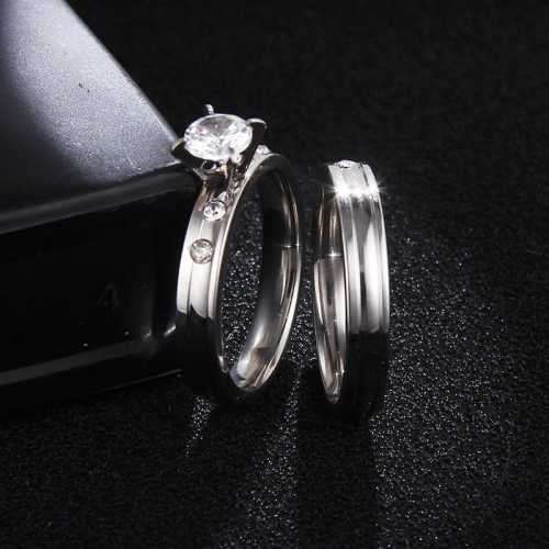 TITANIUM (NEVER FADE) DOUBLE SET Ring with Simulated Diamonds SIZE 10 US (SILVER ONLY)
