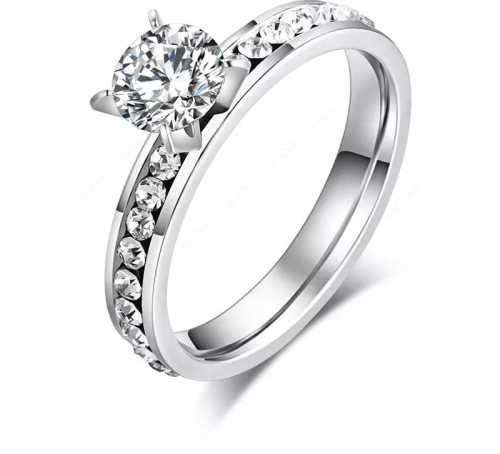 TITANIUM (NEVER FADE)  Ring with Simulated Diamonds SIZE 6 US (SILVER ONLY)