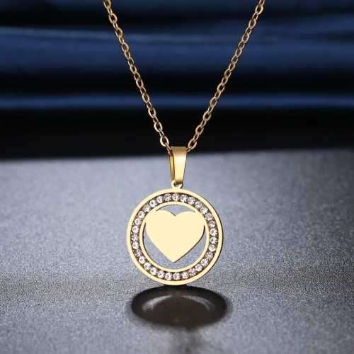 TITANIUM (NEVER FADE) "SOLID HEART" Necklace with Simulated Diamonds 45 cm (SILVER ONLY)