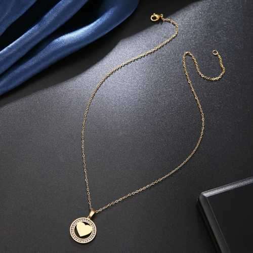 TITANIUM (NEVER FADE) "SOLID HEART" Necklace with Simulated Diamonds 45 cm (SILVER ONLY)