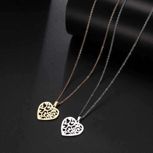 TITANUIM (NEVER FADE) PATTERN HEART Necklace 45cm (Silver Only)