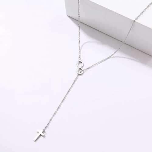 TITANIUM (NEVER FADE) INFINITY CROSS Necklace 60cm (SILVER ONLY)