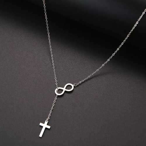 TITANIUM (NEVER FADE) INFINITY CROSS Necklace 60cm (SILVER ONLY)