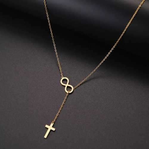 TITANIUM (NEVER FADE) INFINITY CROSS Necklace 60cm (SILVER ONLY)