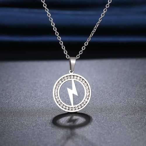 TITANIUM (NEVER FADE) LIGHTNING Necklace with Simulated Diamonds 45cm (SILVER ONLY)