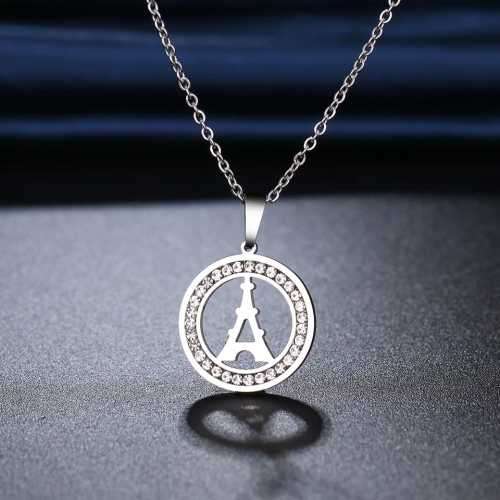 TITANIUM (NEVER FADE) EIFFEL TOWER Necklace with Simulated Diamonds 45cm (SILVER ONLY)