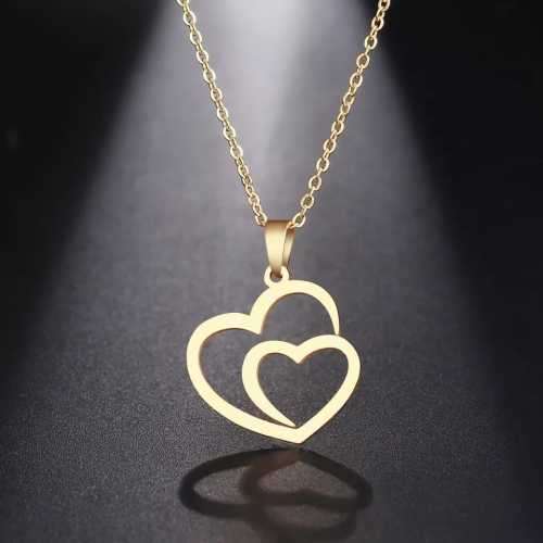 Retail Price R1299 TITANIUM (NEVER FADE) DOUBLE HEART Necklace 45cm (GOLD ONLY)