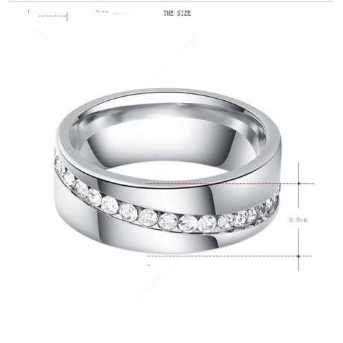 TITANIUM (NEVER FADE) SOLID ring with Simulated Diamonds SIZE 9 US (SILVER ONLY)