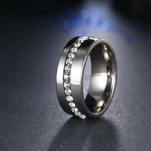 TITANIUM (NEVER FADE) SOLID ring with Simulated Diamonds SIZE 9 US (SILVER ONLY)