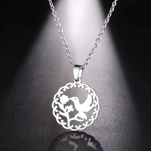 TITANUIM (NEVER FADE) BIRD AND FLOWER PENDANT Necklace 45cm (Silver Only)