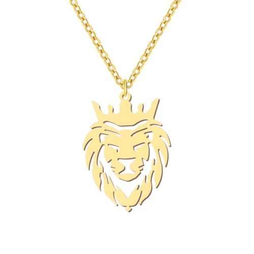 TITANIUM (NEVER FADE) LION with CROWN Necklace 45cm (SILVER ONLY)