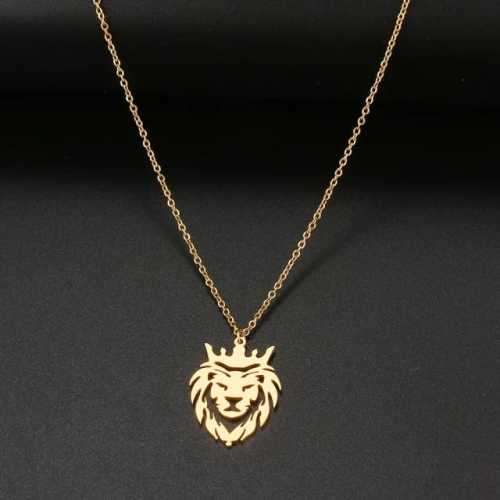 TITANIUM (NEVER FADE) LION with CROWN Necklace 45cm (SILVER ONLY)