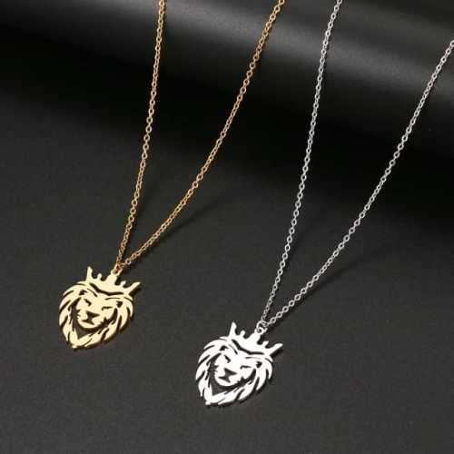 TITANIUM (NEVER FADE) LION with CROWN Necklace 45cm (SILVER ONLY)