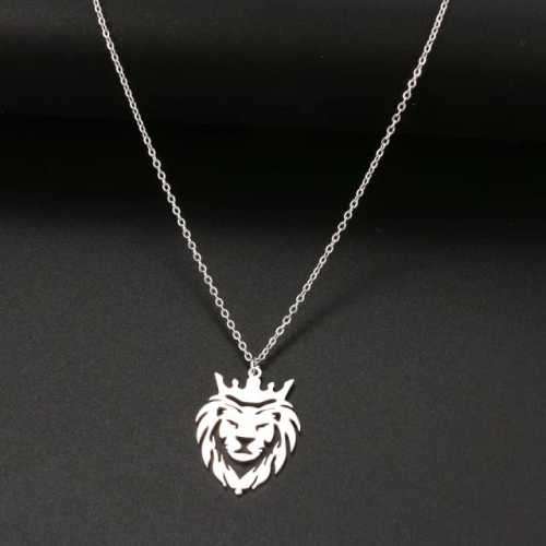TITANIUM (NEVER FADE) LION with CROWN Necklace 45cm (SILVER ONLY)