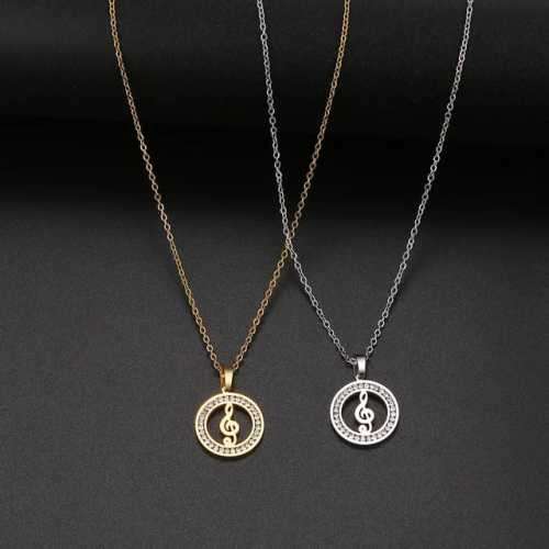 TITANIUM (NEVER FADE) MUSIC NOTE PENDANT Necklace 45cm (SILVER ONLY)