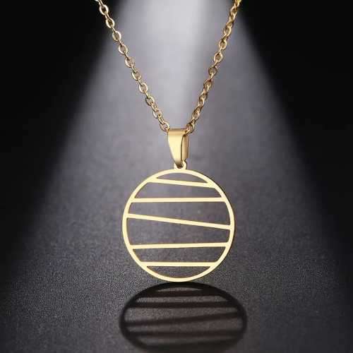 TITANUIM (NEVER FADE) CIRCLE WITH STRIPES Necklace 45cm (Silver Only)